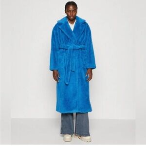 NWT UGG‎ Alesandra Faux Fur Sherpa Teddy Long Wrap Coat in Night Sky